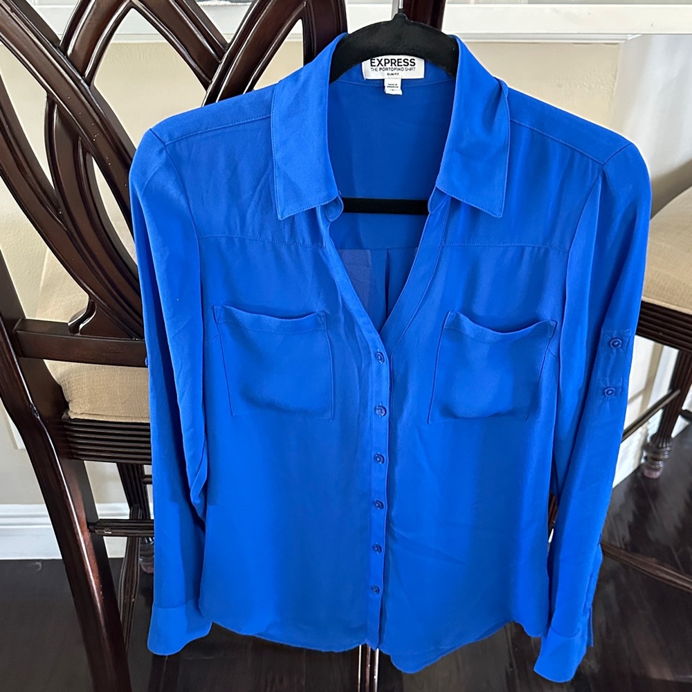 Express Portofino Women's Blue Button-Up Top